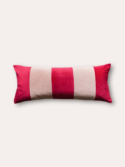 Striped Hot Pink & Powder Pink Velvet Bolster Oblong Cushion